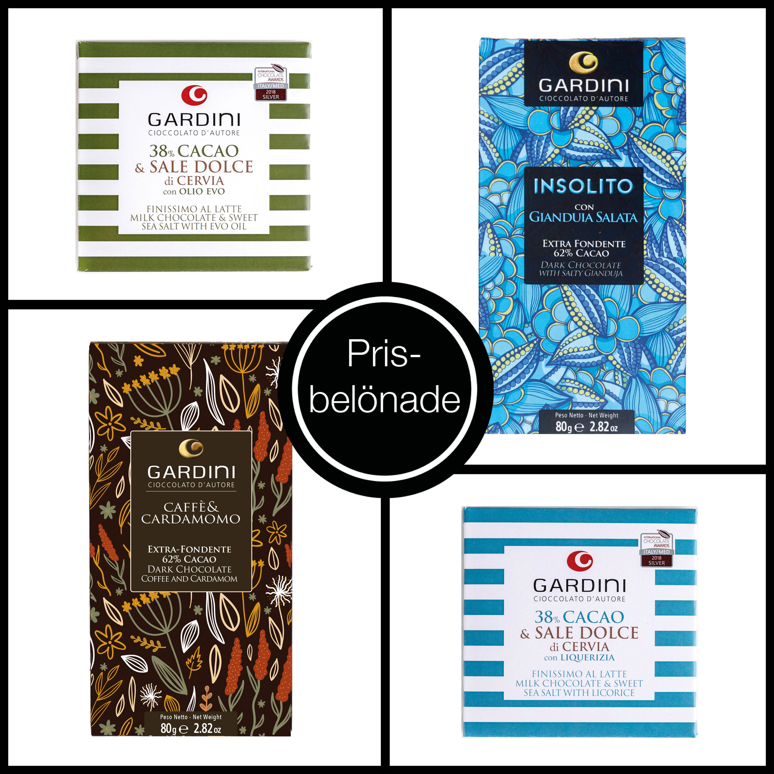 Några av Gardinis prisbelönta choklad