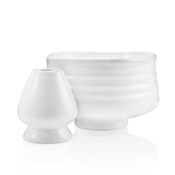 Matcha skålset i vitt – skål & vispstöd i porslin