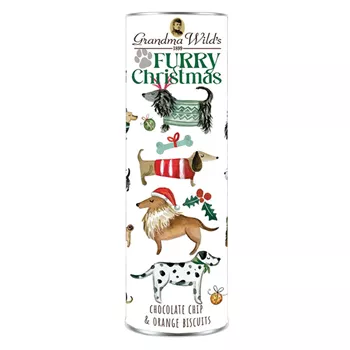 Kakor med chocolate chip & apelsin i Furry Christmas-tub – 200g