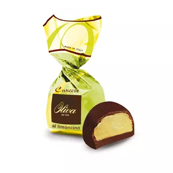 Mörk chokladpralin med krämig limoncellofyllning