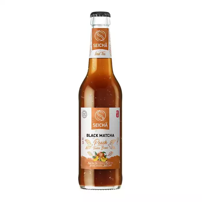 Bild på Svart matcha med persika & tonkaböna – 33cl (24st)