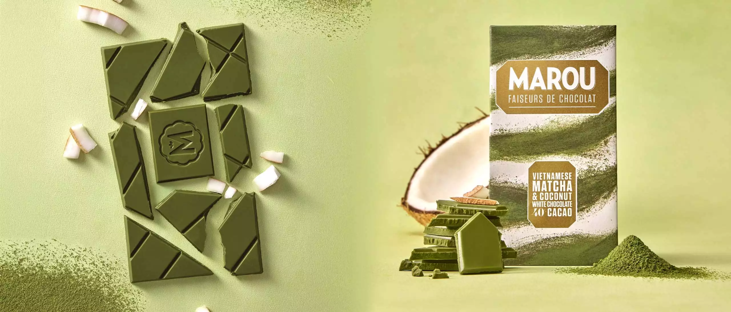 Marous vita choklad med matcha & kokos