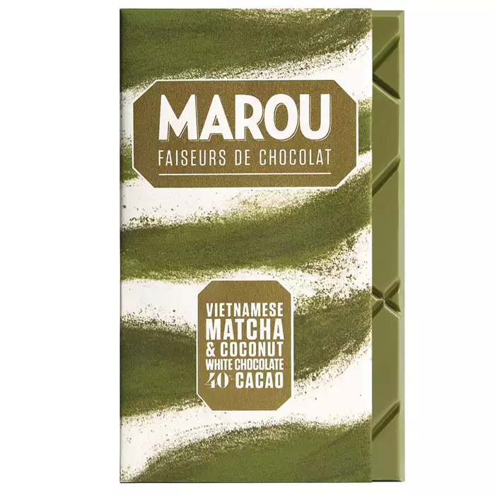Bild på 40% vit choklad med matcha & kokos – 80g