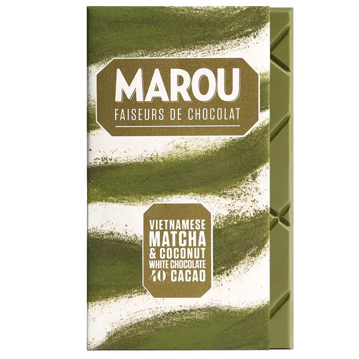 Bild på 40% vit choklad med matcha & kokos – 80g