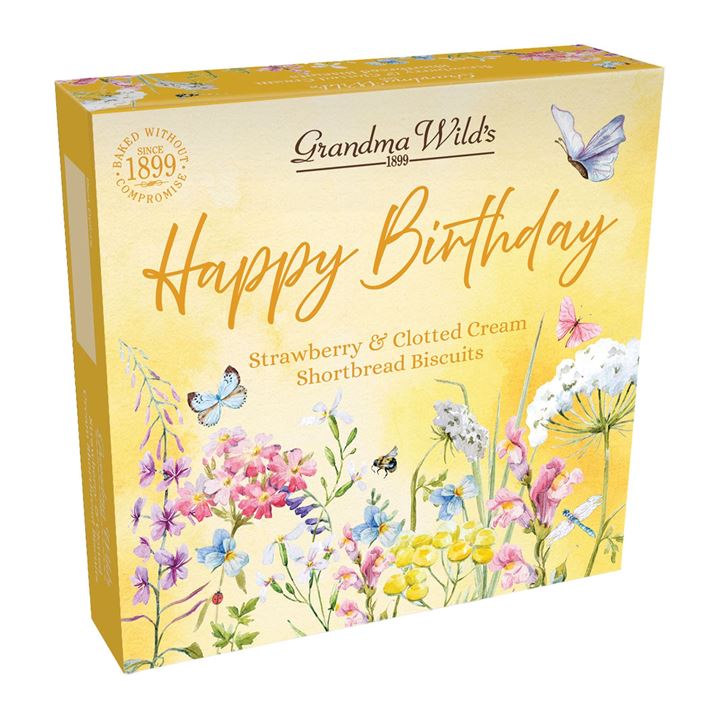 Bild på Happy Birthday shortbread med jordgubb & clotted cream – 200g