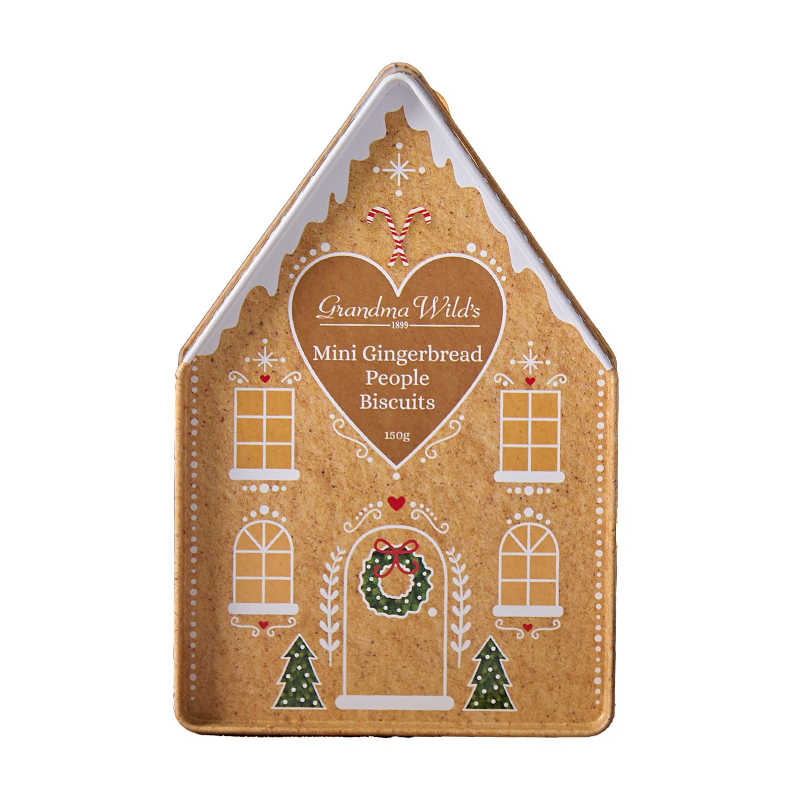 Bild på Gingerbread house tin with mini gingerbread biscuits – 150g