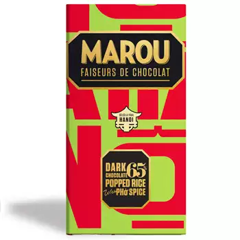 Hanoi 65% mörk choklad med puffat ris & Phó Spice – 80g