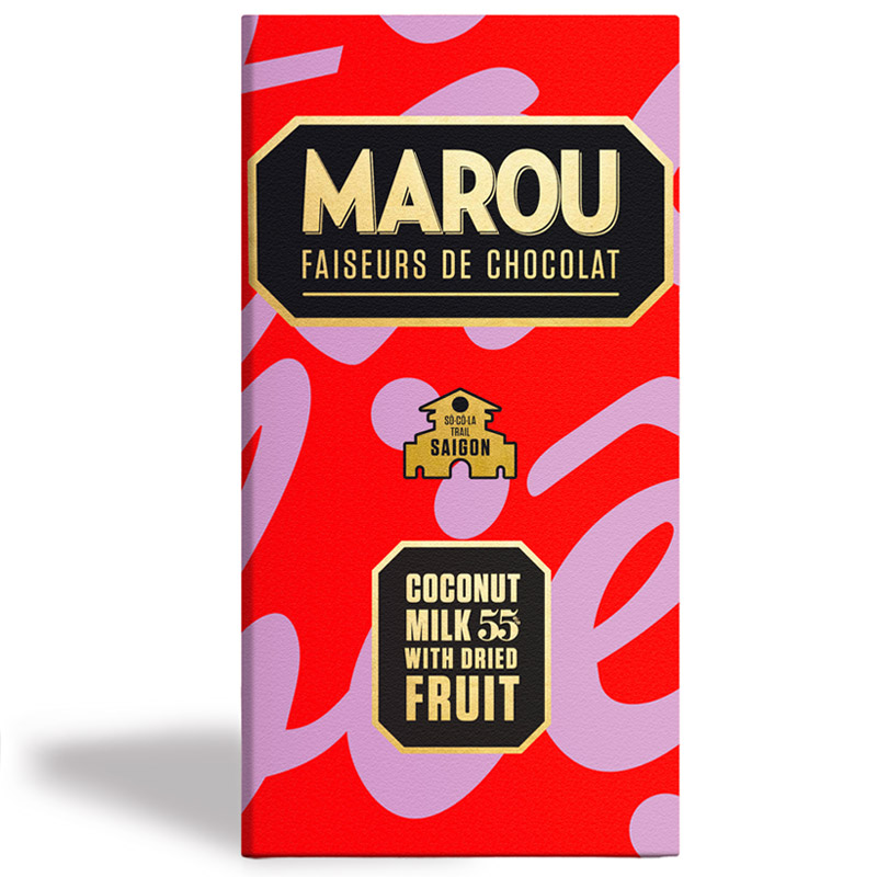 55% mörk mjölkchoklad med kokosmjölk & torkad frukt – 80g