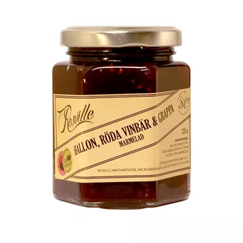 Hallon, röda vinbär och grappamarmelad