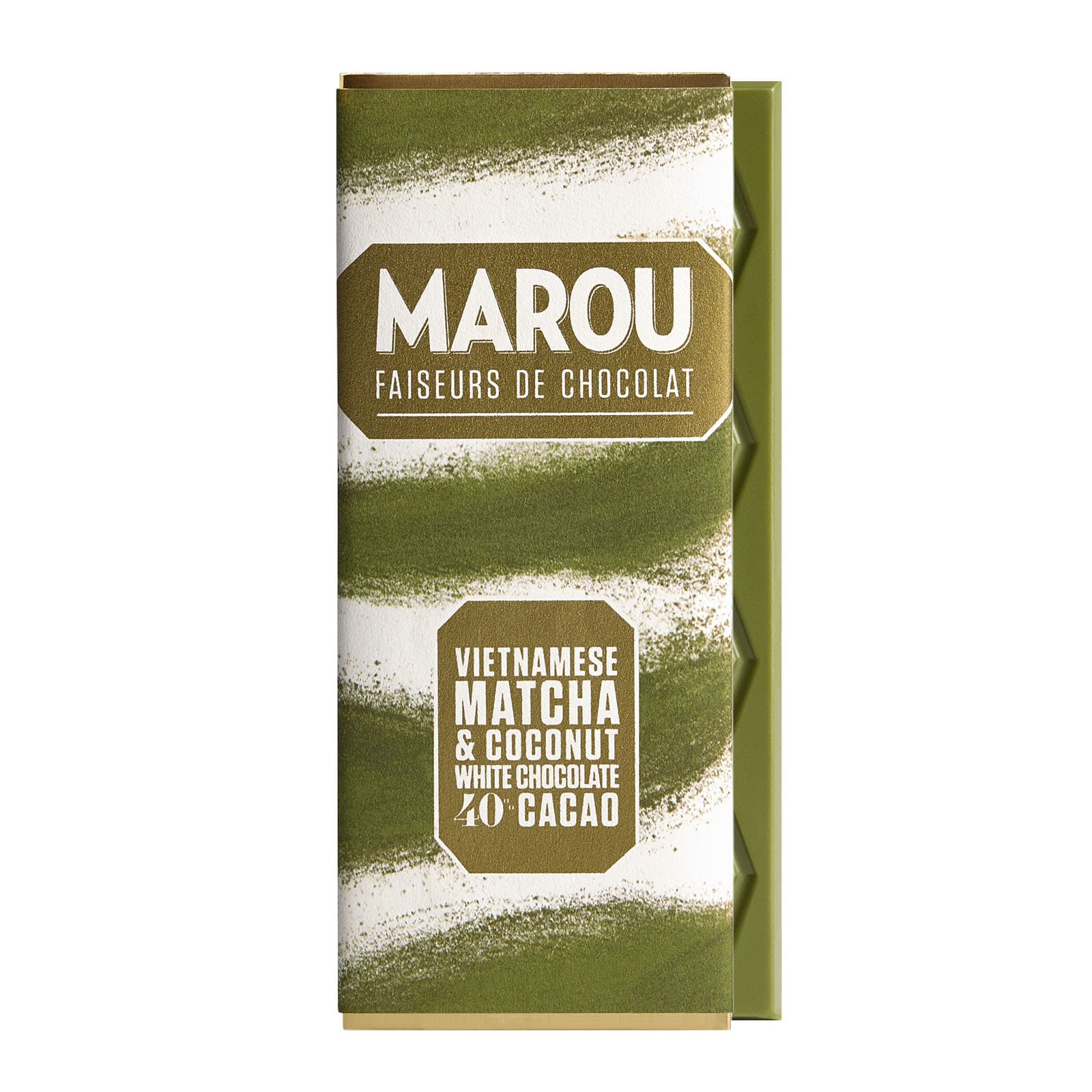 Bild på 40% vit choklad med matcha & kokos – 24g