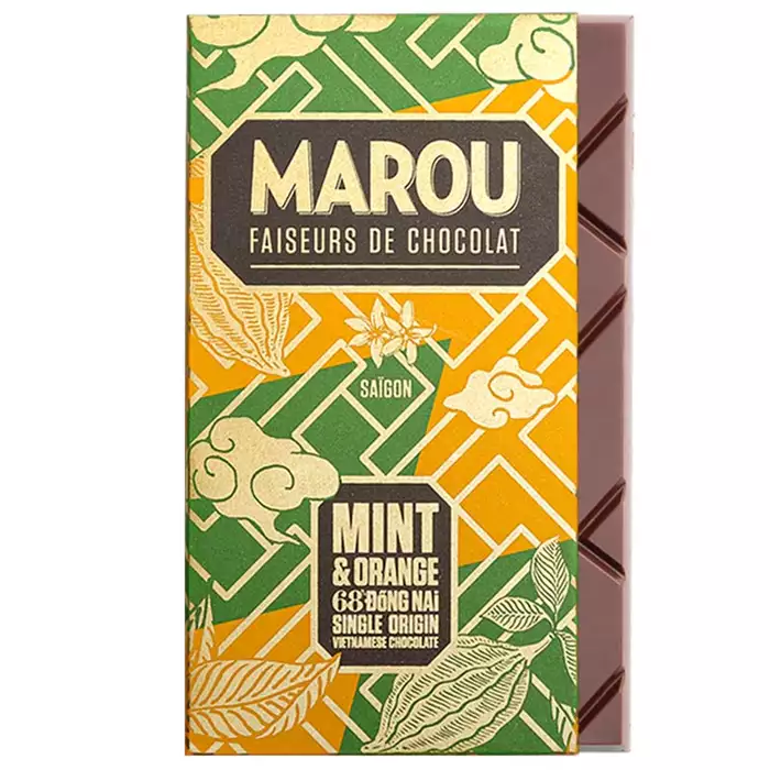 Bild på 68 % mörk choklad med chokladmynta & apelsin – 80g