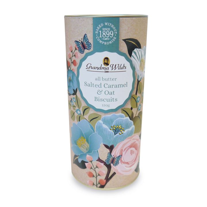Bild på Floral tub with all butter salted caramel & oat biscuits – 150g