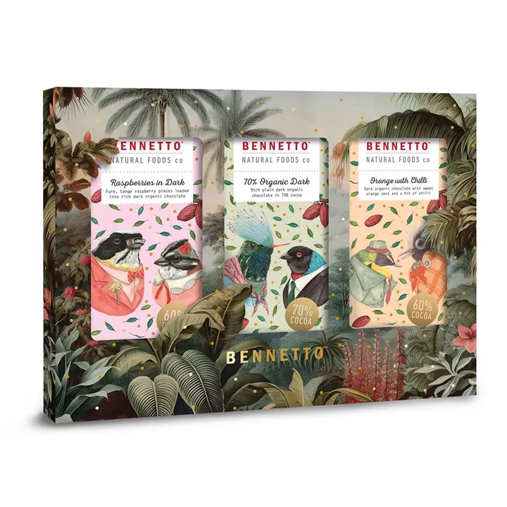 Bild på Presentask fruktchoklad - hallon/70%/apelsin & chili