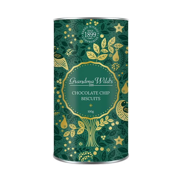 Grön presenttub med chokladkakor