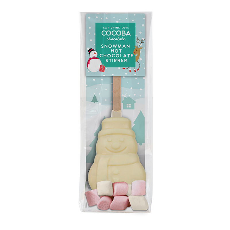 Vit chokladpinne snögubbe med marshmallows