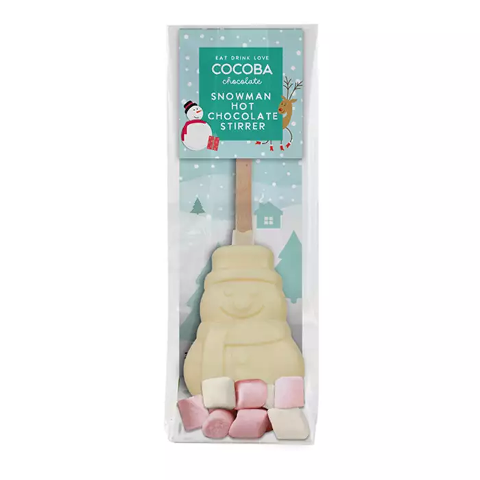 Bild på Vit chokladpinne snögubbe med marshmallows för varm choklad