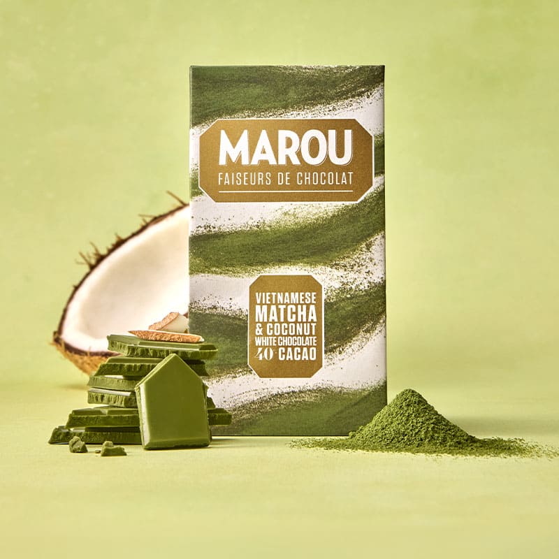 Marous vita choklad med matcha & kokos