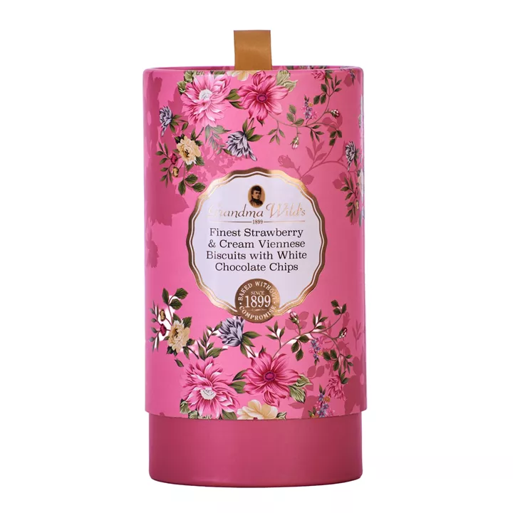 Bild på Kakor med jordgubb & vit choklad i Floral-tub – 150g